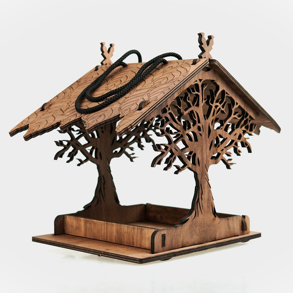 Maison d’oiseau en bois pour le jardin, belle sculpture découpée au laser d’arbre, cadeau de mangeoire à oiseaux suspendu pour elle, cadeaux de jardin pour maman, cadeau de pendaison de crémaillère
