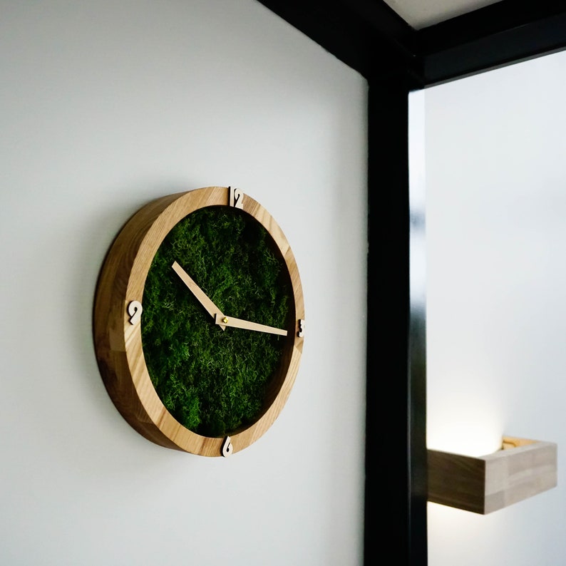 Moss Wall Art Clock Moss Decoration Natural Wood Wooden Etsy