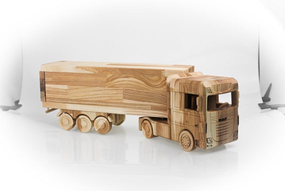 Camion en bois fait main de 68 cm de longueur, camion en bois