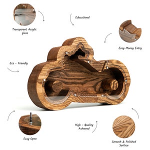 Motorcycle Journey Piggy Bank, Natural Wood Personalized Money Saving Box, Gift For Adult And Kids, 2 Sizes 3 Colors Piggy Bank For Travels