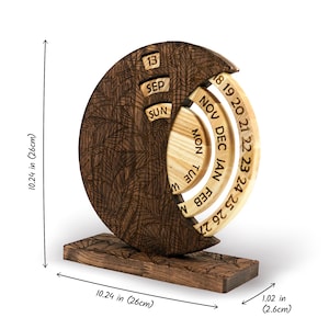 Spinning Standing Calendar, Perpetual Calendar, Wooden Calendar Natural And Brown Stained, House Decoration 2023 Calendar image 3