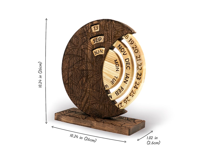 Spinning Standing Calendar, Perpetual Calendar, Wooden Calendar Natural And Brown Stained, House Decoration 2023 Calendar image 3