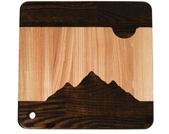 Medium Wooden Cutting Board With Mountains Personalized, Unique Cutting Board  , Natural Wood Cutting Board , Mothers day gift for mom