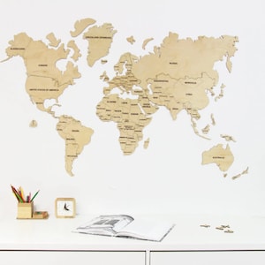 Wooden World Map, Rustic Office Decor, Wooden World Map Wall Art, World wall map, natural wood wall map, light wall map, wall decoration