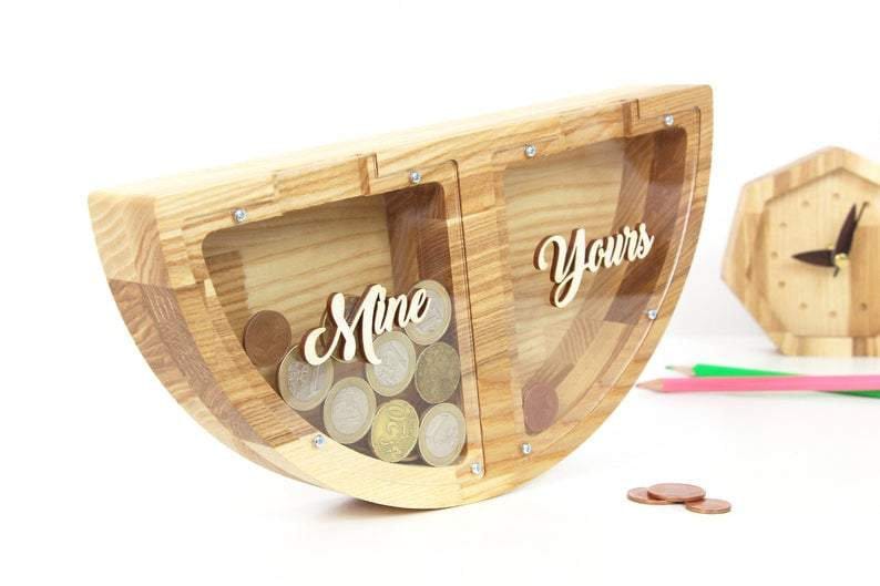 Personalized Couple's Gift Coin Box, Custom gift piggy bank , Double piggy bank for couple, newlyweds piggy bank, Unique Home decoration