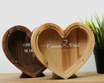 Heart piggy bank, personalized couple gift, boyfriend girlfriend gift unique, wife husband engraved gift, love valentine wedding present