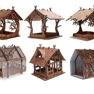 6 Design Bird Feeders, Wooden Hanging Birdfeeder, Plywood Bird Feeder, Bird's House, Birdhouses, Garden Decor Spring Gift, Feed The Birds
