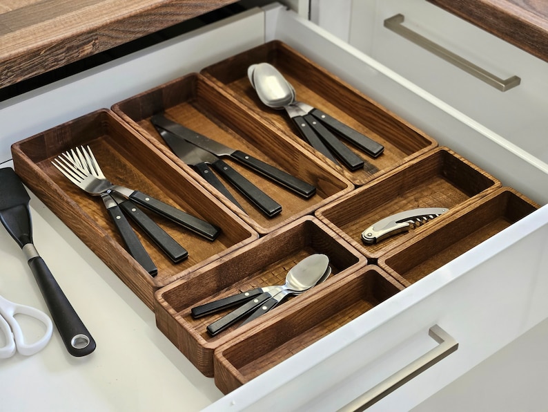 Wooden Drawer Inserts Modular, Natural Wood Kitchen Desk Drawers Insert, Organizing Boxes For Dining Room, Cutlery And Storage Tools Tray