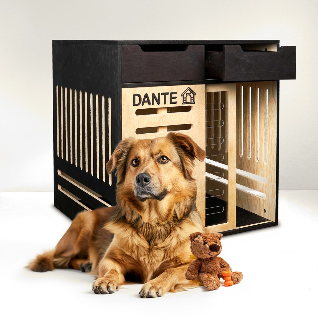 Personalized Wooden Dog Crate, Pet Furniture for Dog Lover's, Modern ...