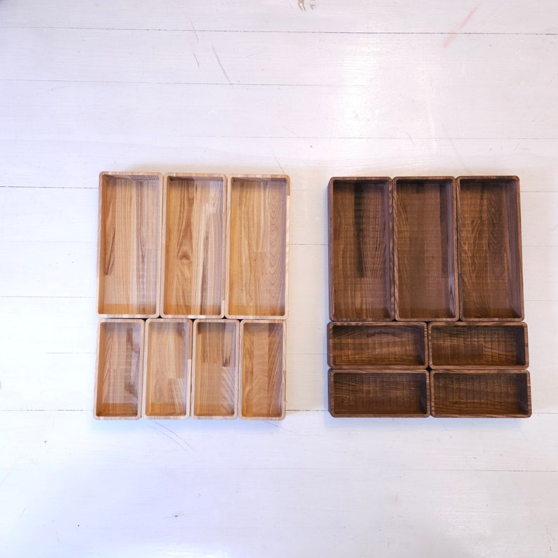 Wooden Drawer Inserts Modular, Natural Wood Kitchen Desk Drawers Insert, Organizing Boxes For Dining Room, Cutlery And Storage Tools Tray