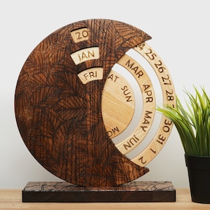 Spinning Standing Calendar, Perpetual Calendar, Wooden Calendar Natural And Brown Stained, House Decoration 2023 Calendar image 5