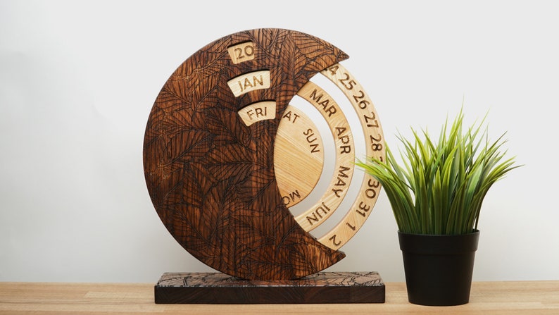 Spinning Standing Calendar, Perpetual Calendar, Wooden Calendar Natural And Brown Stained, House Decoration 2023 Calendar image 5