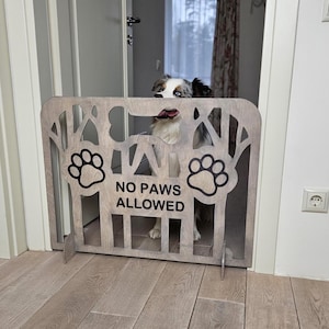 Indoor Dog Barrier – Personalized Freestanding Pet Gate with Cutout Paw Prints | Wooden Puppy Stopper for Doorways & Stairways, Dog Stopper