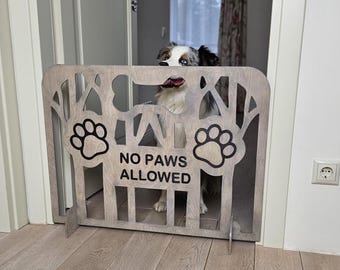 Indoor Dog Barrier – Personalized Freestanding Pet Gate with Cutout Paw Prints | Wooden Puppy Stopper for Doorways & Stairways, Dog Stopper