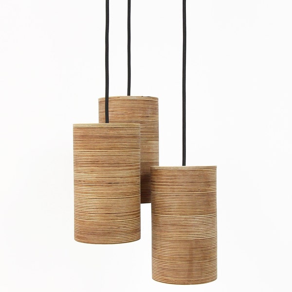 Taklampor, Set med 3 pendellampor, Trälampor, Trälampa, Hängande lampa, Pendelbelysning, Rustik heminredning