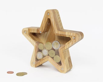 Wooden Star Piggy Bank for Home Decor, Donation Box for Charity, Cash Jar for Kid's Dream, Housewarming Gift for Newlyweds