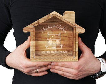 Kleines Sparschwein Haus, Personalisiertes Haus Sparschwein, Holz Sparschwein Hausform, Raumdekoration Holzhaus, Einzigartiges Geschenk kleines Haus