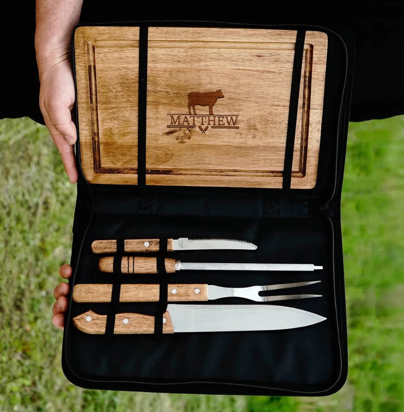 Personalized Grill Set Laser Engraved BBQ Tools With Carrying Etsy