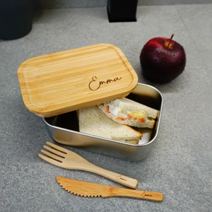 Kids Personalized Lunch Box gift , Bamboo sandwich box for kid custom engraving, customized lunch box for food gift, metal lunch box present