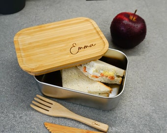 Kids Personalized Lunch Box gift , Bamboo sandwich box for kid custom engraving, customized lunch box for food gift, metal lunch box present