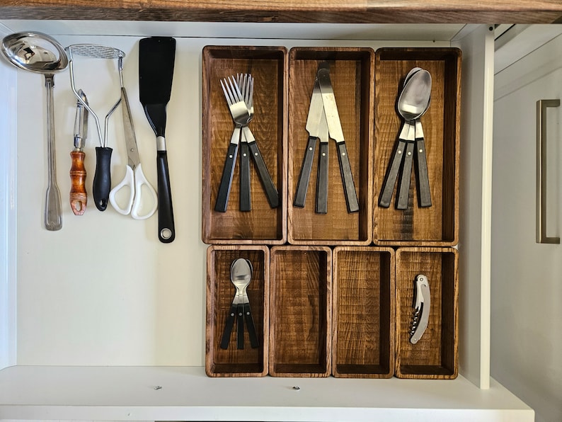 Wooden Drawer Inserts Modular, Natural Wood Kitchen Desk Drawers Insert, Organizing Boxes For Dining Room, Cutlery And Storage Tools Tray