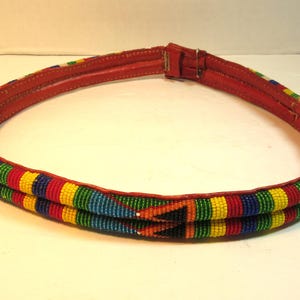 Vintage African Beaded Leather Sling Waist Belt Vintage African Beaded Tie Waist Belt in Turquoise Seed  main image 2