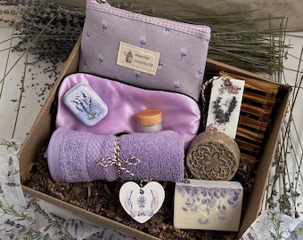 Lavender Spa Gift Basket - New Mom Self Care Box, Postpartum Care Package, Long Distance Mom Gift, Boss Thank You, Pamper Gift Box for Her