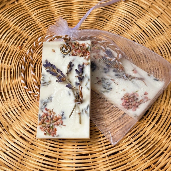 Lavender Soy Wax Tablet Freshener for Room Bathroom Closet | Unique Favors in Organza Bag, Naturally Scented Sachet, Eco-Friendly Gift Idea