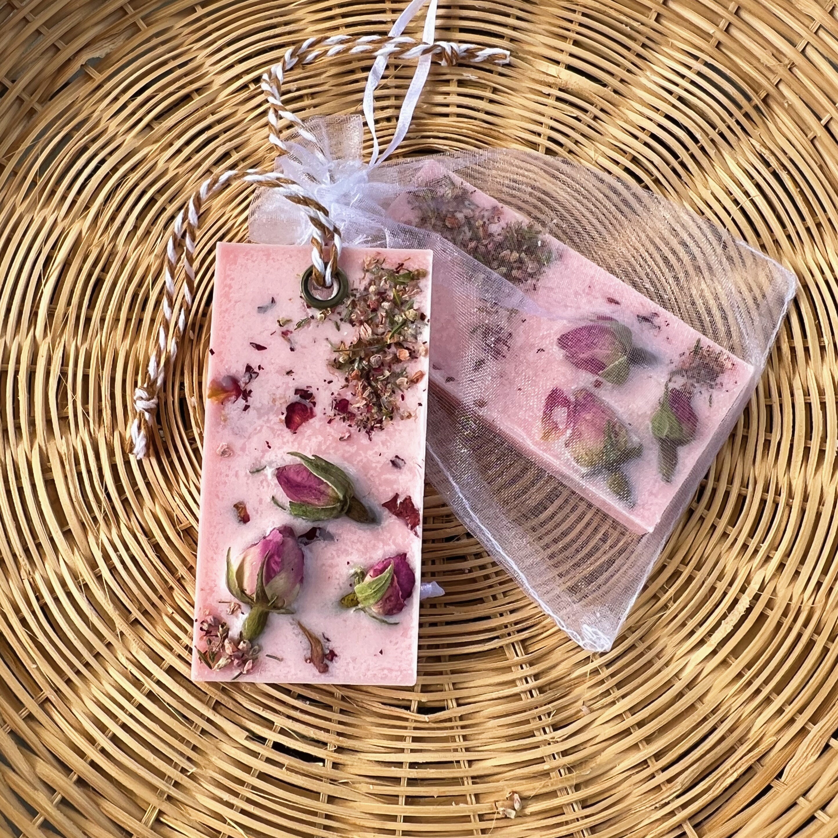 Rose Soy Wax Tablet Freshener - Natural Fragrance Sachet for Bathroom, Closet, Room - Housewarming Favors for Guest - Zero Waste Gift Idea