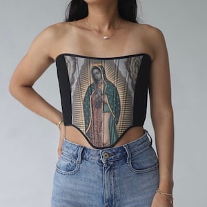 La Vierge de Guadalupe | Corset fait main | Crop top romantique à lacets | Art de style Renaissance vintage
