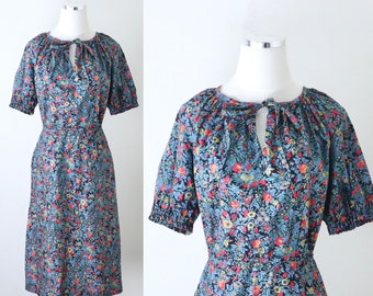 Handmade Sun Dress | Vintage Prairie Style Cottage Cotton Floral Print | XL
