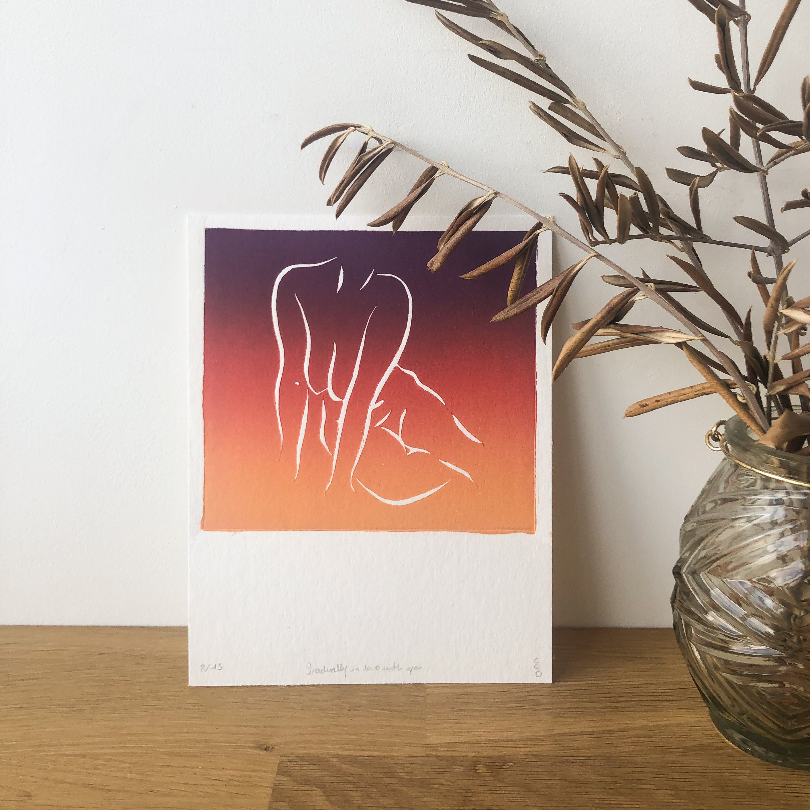 Affiche, Feuille, Nature, Noir et Blanc, Artisanal, Linogravure, Décoration, Nu, Édition Limitée, A5