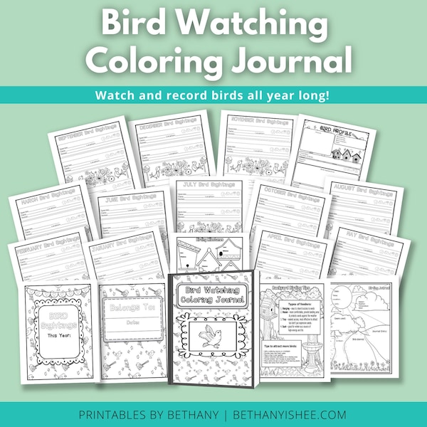 Bird Watching Coloring Journal for Kids | Birds and Birding for Homeschool and Elementary Students | Birder Diary Printable Worksheets