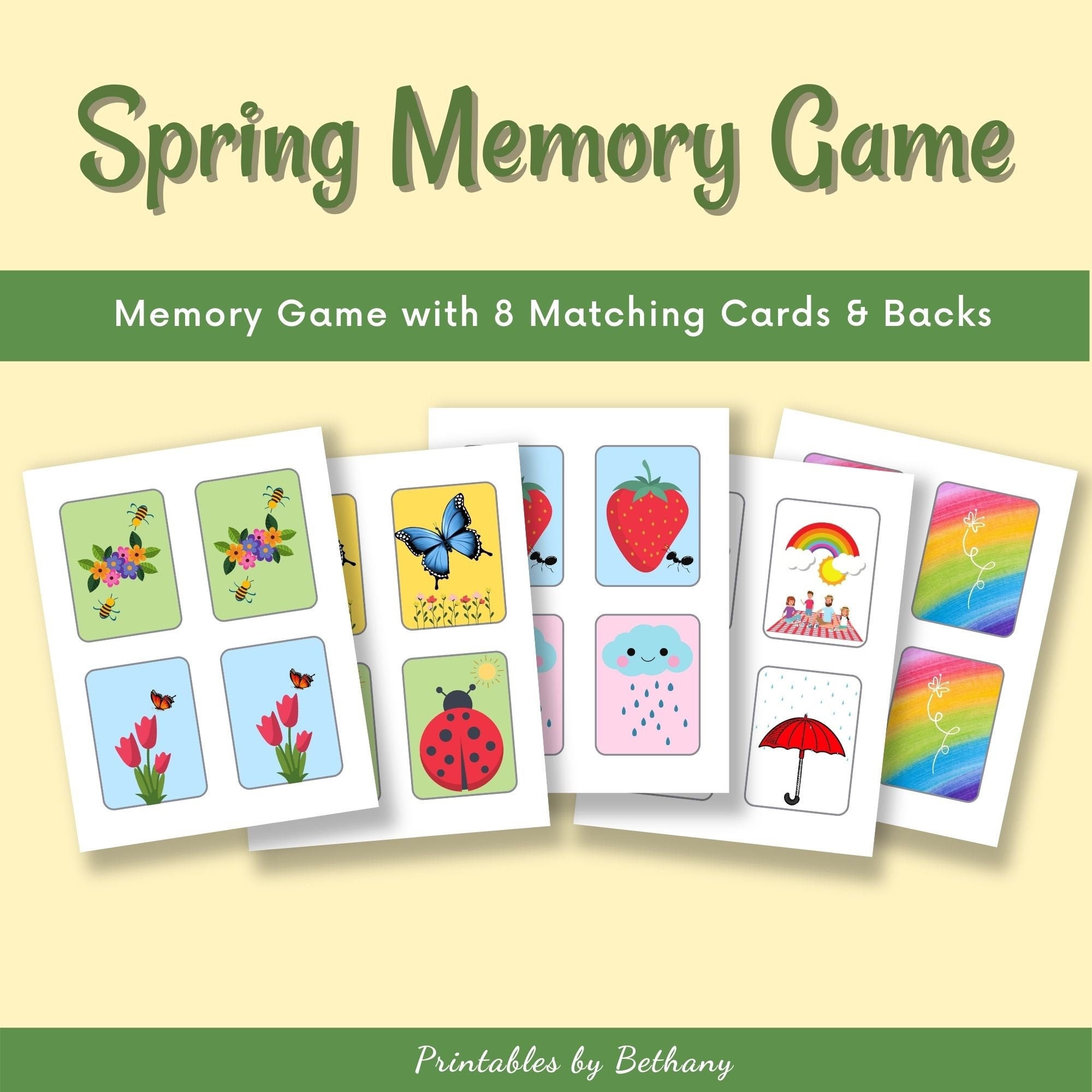 Spring Themed Printable Memory Matching Game for Kids Instant Download