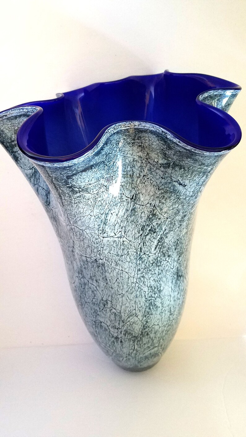 Jozefina Krosno Poland Hand Blown Cobalt Blue Handkerchief Etsy