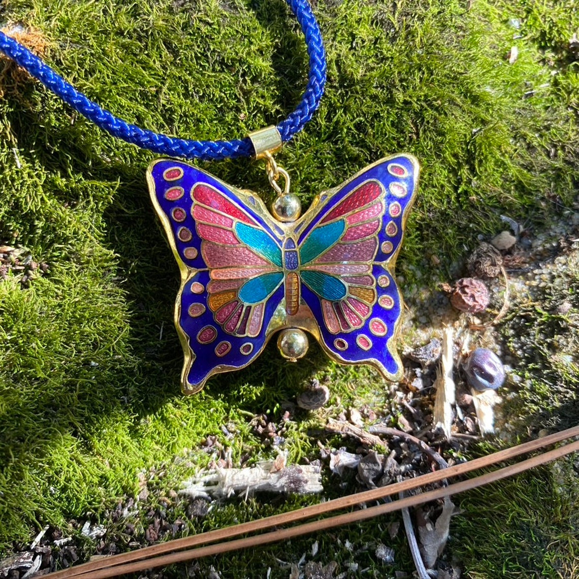 Cloisonne Butterfly pendant with Cloisonne round shaped stick Etsy