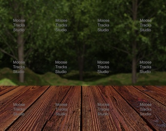 Stock Background for Product Display Maple Forest With Dark Wood Table