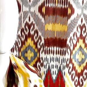 Six-Color Silk Adras Fabric, 100% Handwoven Uzbek Fabric, Margilan silk Ikat, Designer Fabric, the goods of Sogdia