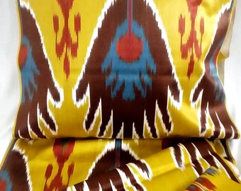 Handwoven Silk Adras Ikat Fabric, Uzbek Designer Fabric