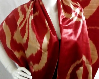 Pomegranate Pattern, Red and Gold Silk Adras Ikat Fabric, 100% Handwoven Uzbek Fabric, Margilan Ikat, Designer Fabric
