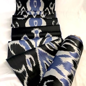 Silk Adras Fabric, 100% Handwoven Uzbek Fabric, blue, black, gray, yellow, Margilan silk Ikat, Designer Fabric, the goods of Sogdia