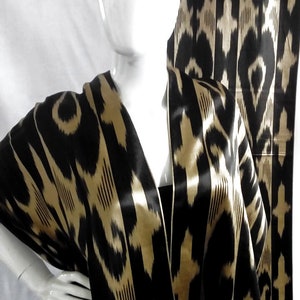 Gothic Black and Gold Silk Adras Fabric, 100% Handwoven Uzbek Fabric, Margilan silk Ikat, Designer Fabric, the goods of Sogdia