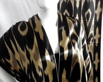 Gothic Black and Gold Silk Ikat Fabric, Handwoven Uzbek Adras, Designer Material