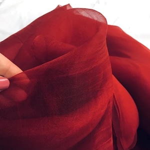 Scarlet Silk Organza Uzbek Fabric, Natural Handwoven Margilan Silk Organza, Dark Red, silk netting, Costume, Raw Silk, 100% organic