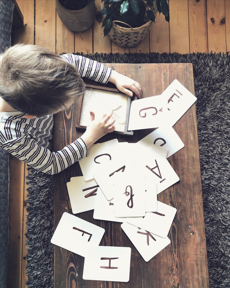 Sand Writing Tray Wooden Montessori Learning Resource Toy Alphabet Write Learn Letters Play Therapy Sand Box Kids Development Free Play image 2