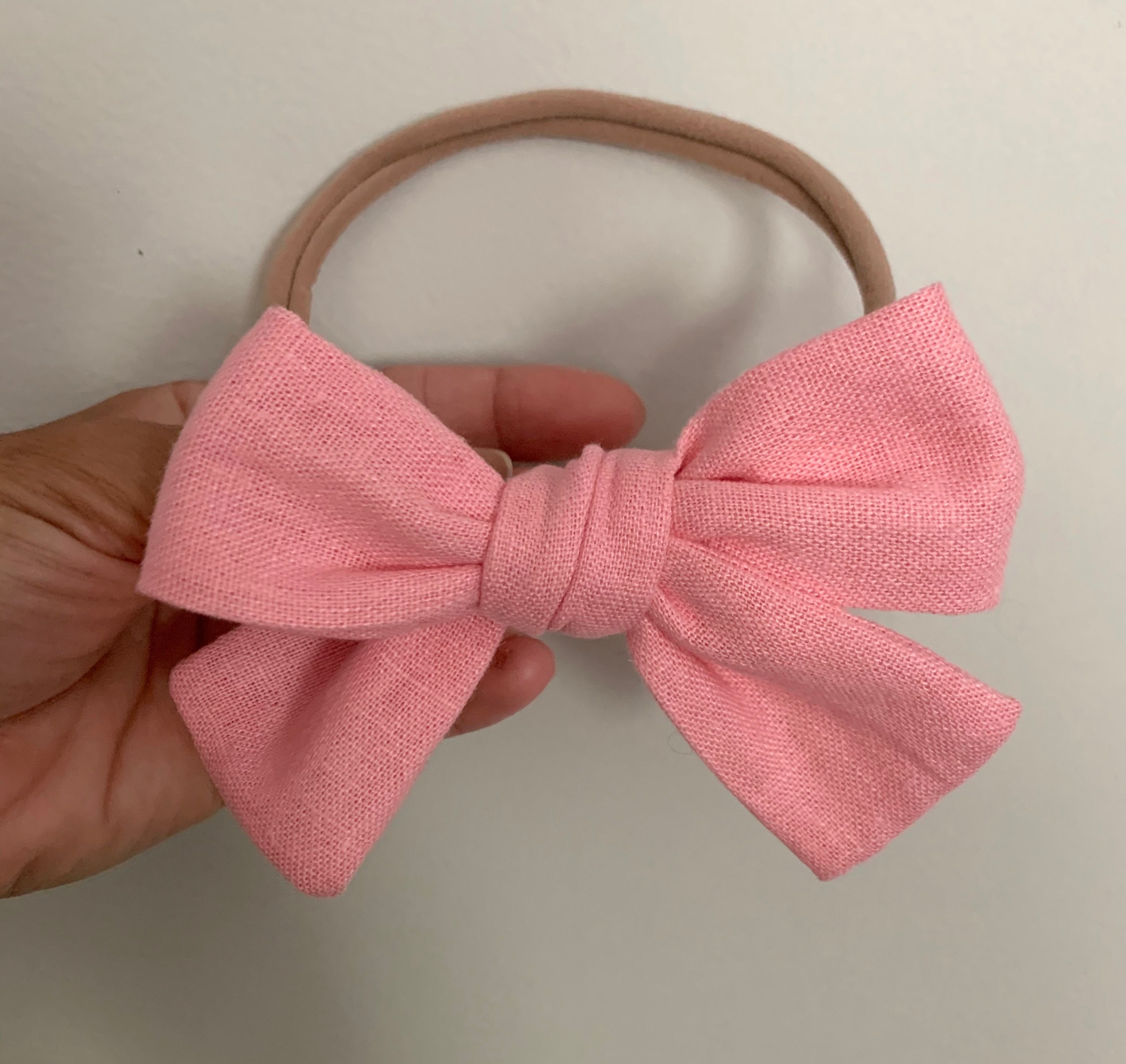 Soft Pink Hair Clip Bow/ Soft Pink Bow on Nylon Headband Etsy UK