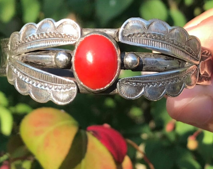 Vintage Old Pawn Fred Harvey Era Turquoise Stamped Cuff Early Navajo ...