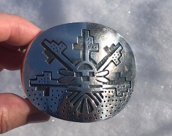 Brazalete vintage Hopi Snow Kachina de plata de ley