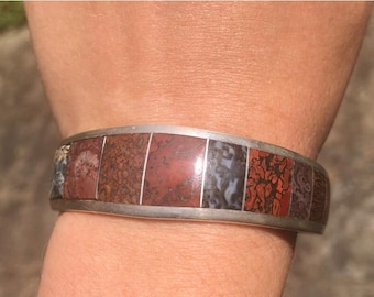 1st Gem Grade Dinosaur Bone Inlay Sterling Cuff