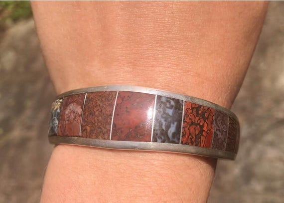 1st Gem Grade Dinosaur Bone Inlay Sterling Cuff